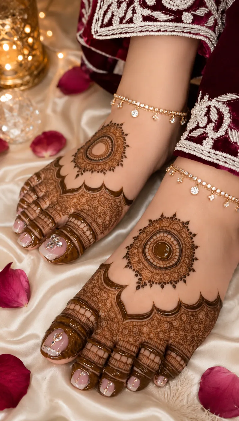 Modern Feet Mehndi Design #11