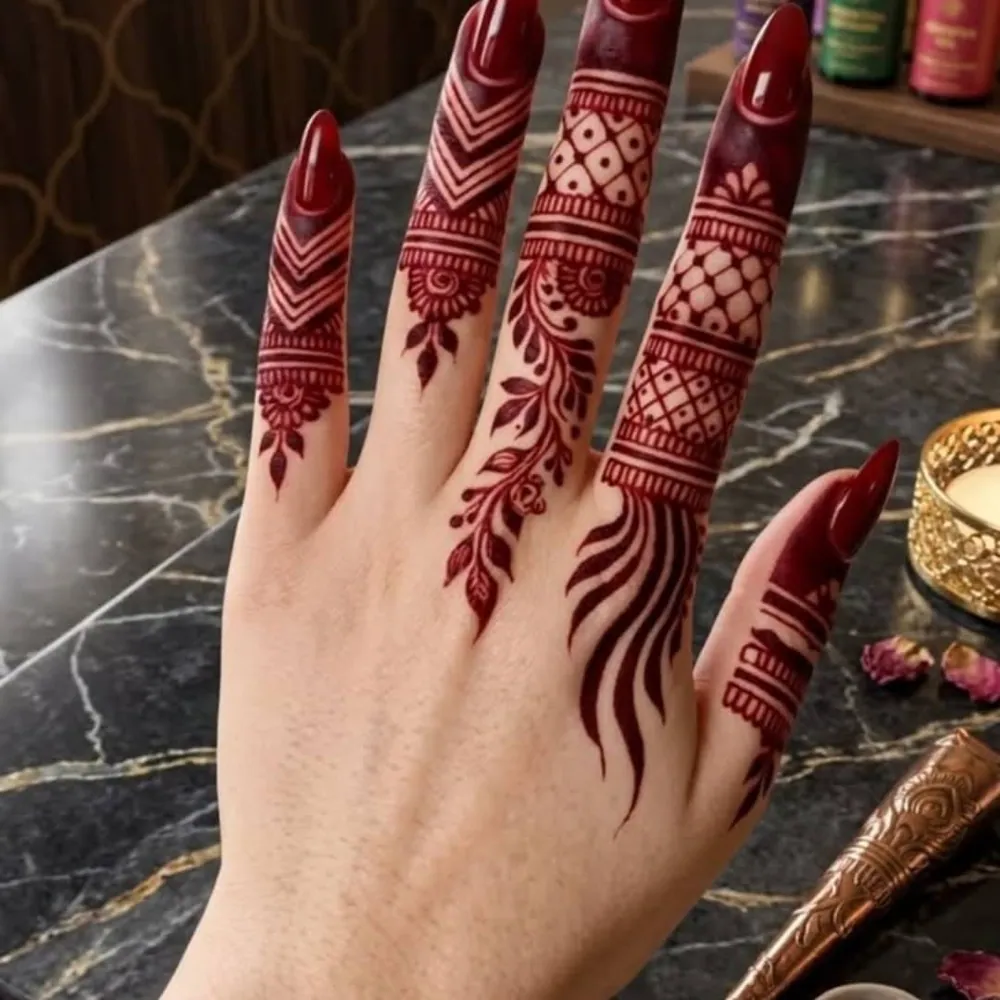 Trendy Finger Mehndi Design #16