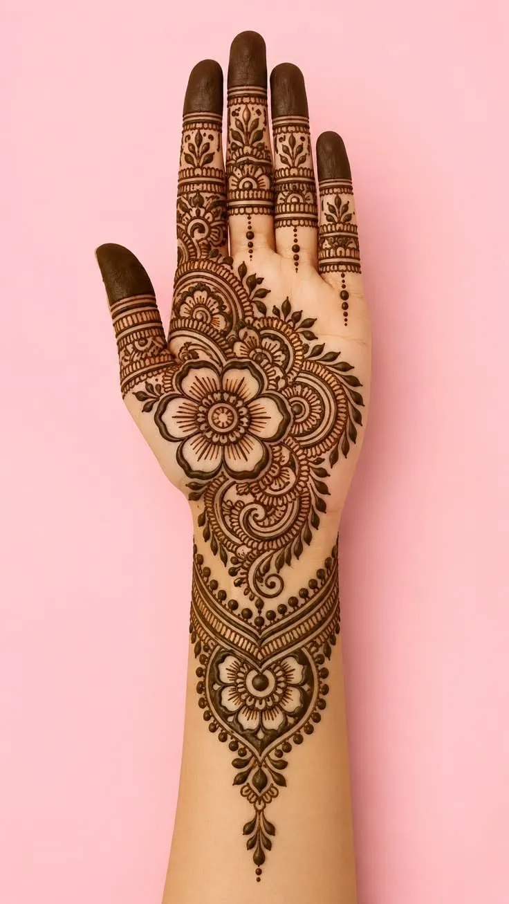 Stylish Front Hand Mehndi Design #13