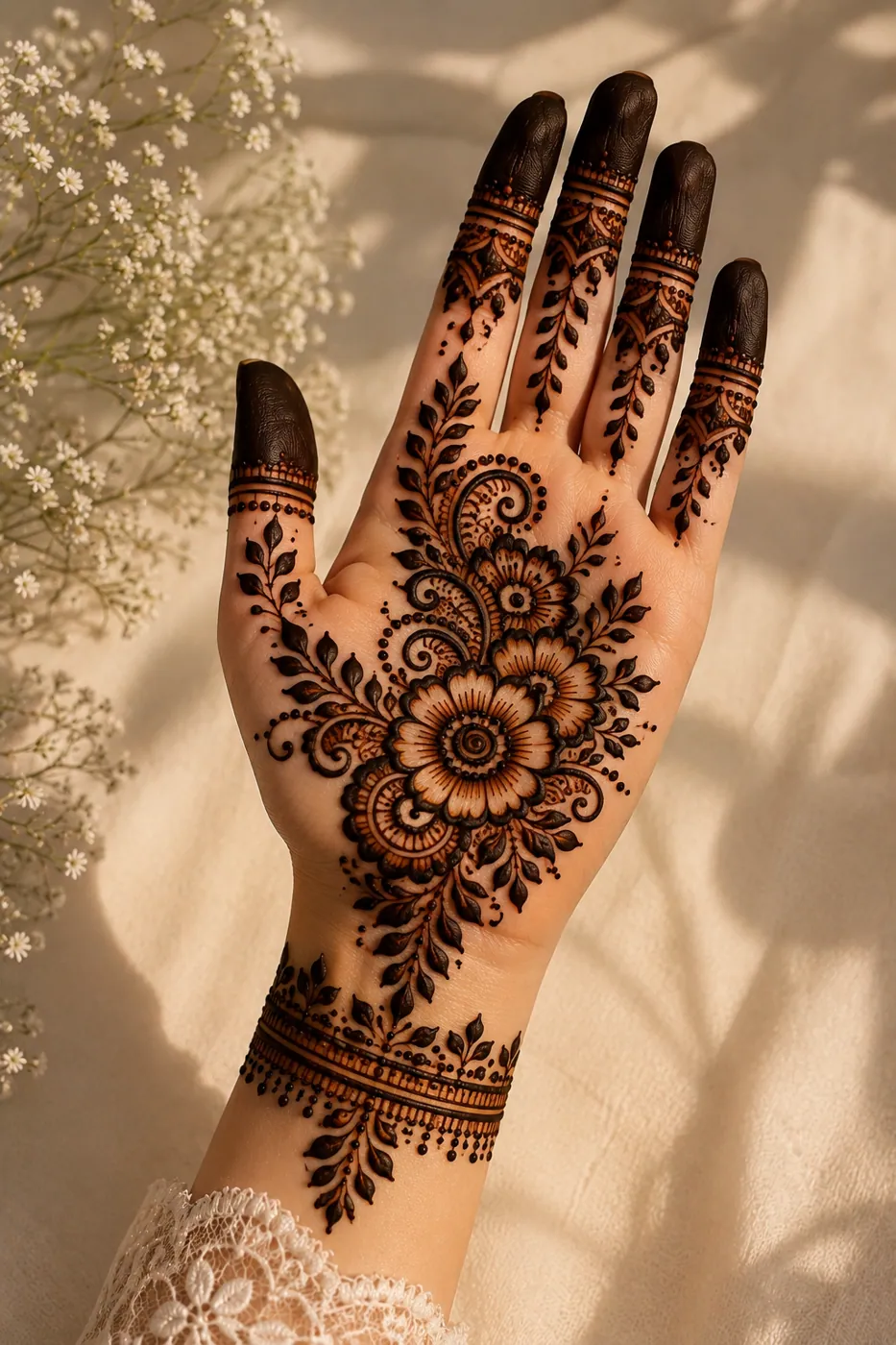 Elegant Front Hand Mehndi Design #40